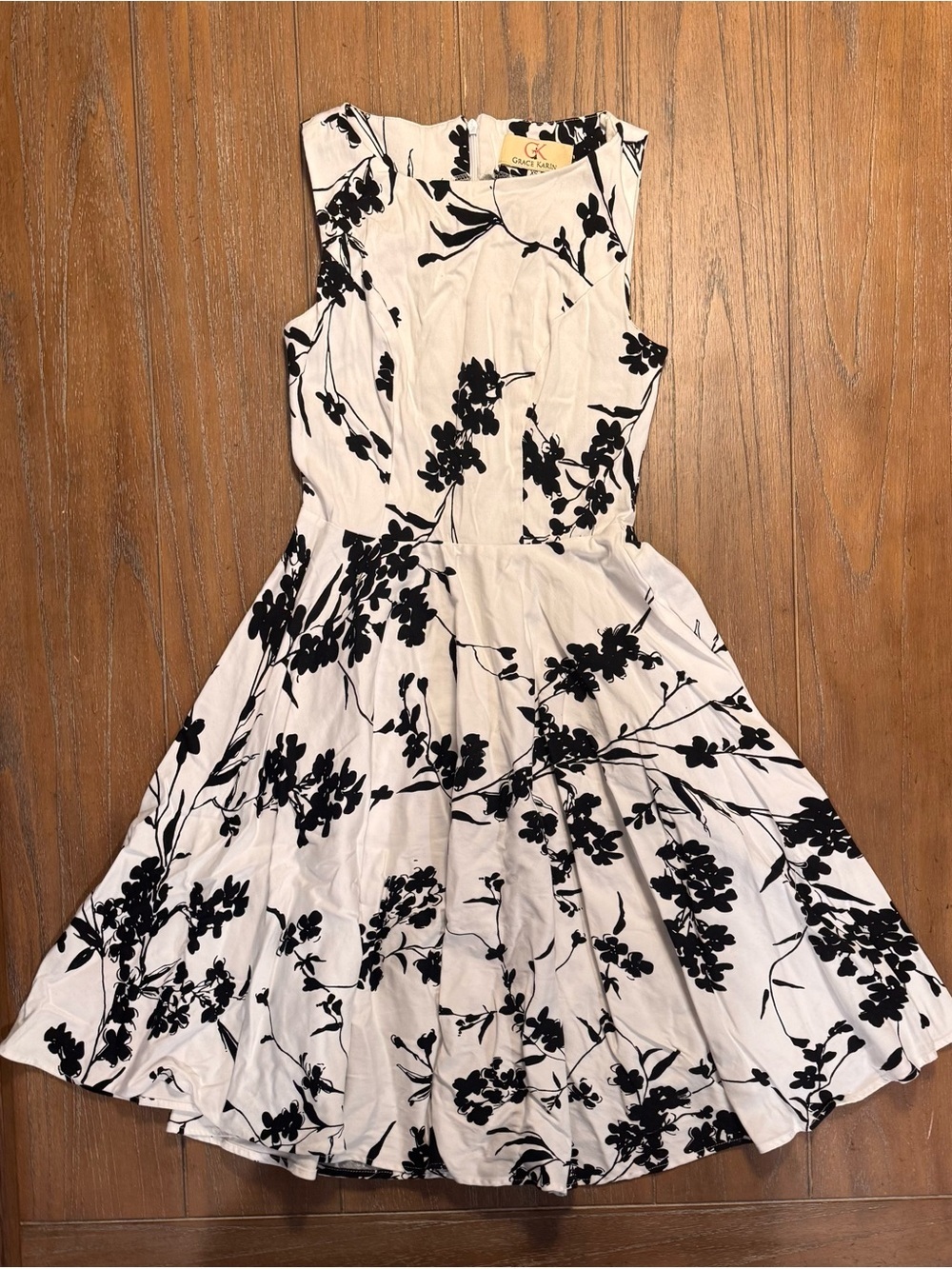 Grace Karin Black and White Floral Sleeveless Mini Dress